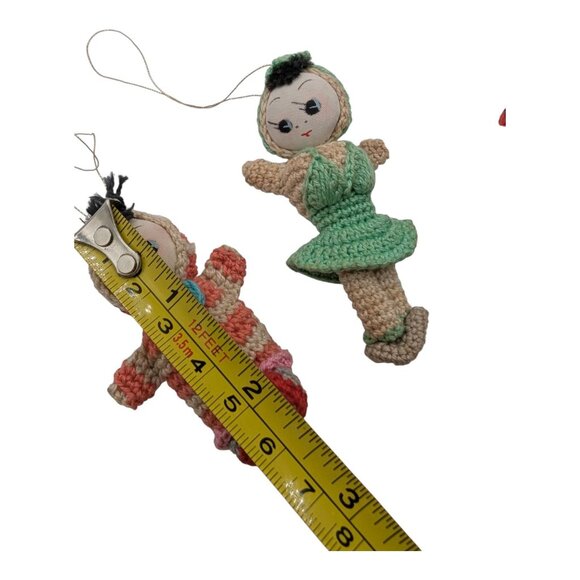 Three Vintage 1950s Mini Japanese Dolls 2" 2.5", 3" Crochet Ornament Amigurumi - Picture 4 of 10